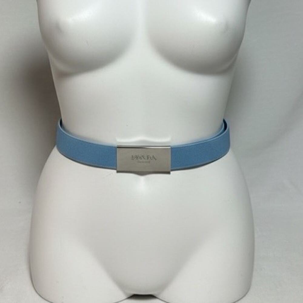PRADA Women’s Blue Stretch Fabric Gift Band Or Belt w/ Silver Logo + Patch - Picture 5 of 7